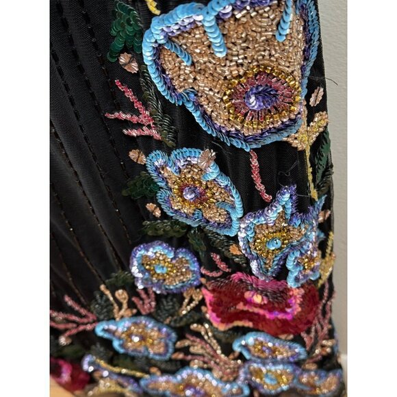 Mac Duggal Floral Slit Fully Beaded V Neck Gown Maxi Dress 5238 Black Size 2 NWT - Picture 5 of 8